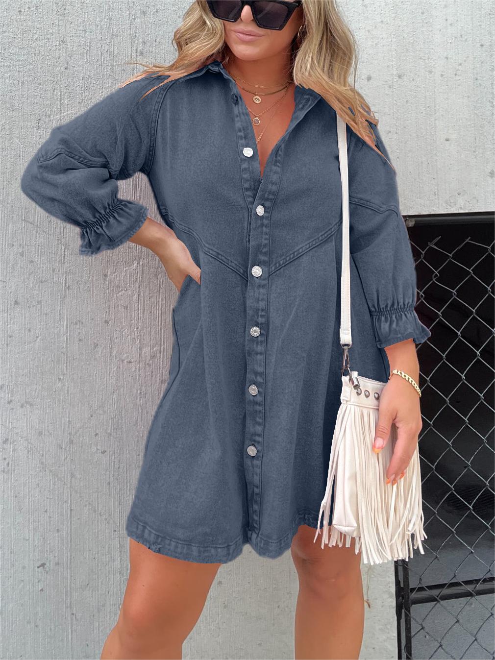 LUNA | WASHED DENIM DRESS WITH PUFF SLEEVES