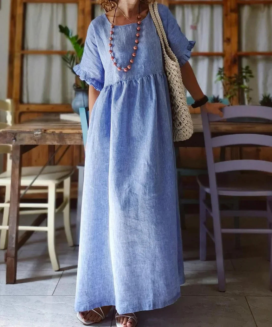 MIMI | BOHEMIAN LONG DRESS IN LINEN BLEND