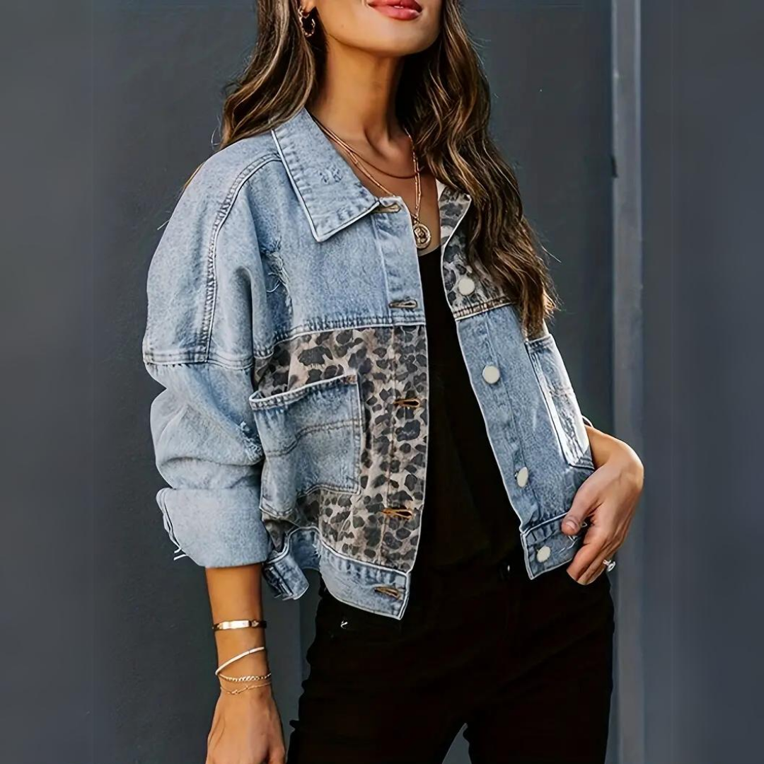 STELLA™ | TRENDY DENIM JACKET WITH LEOPARD PRINT