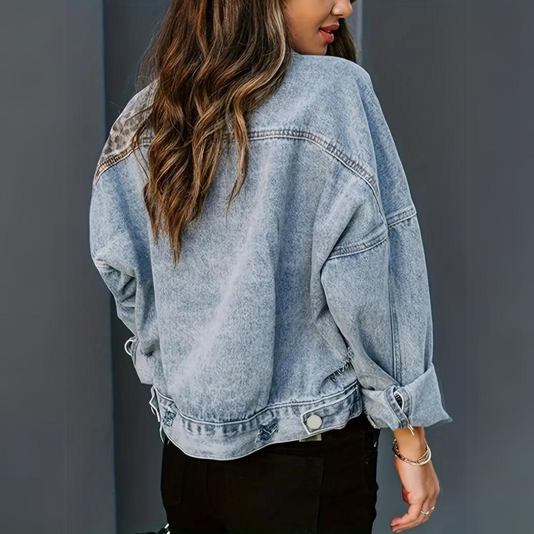 STELLA™ | TRENDY DENIM JACKET WITH LEOPARD PRINT