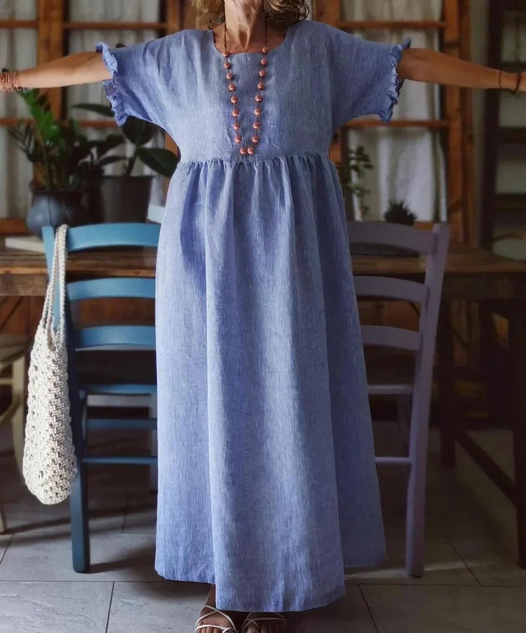 MIMI | BOHEMIAN LONG DRESS IN LINEN BLEND