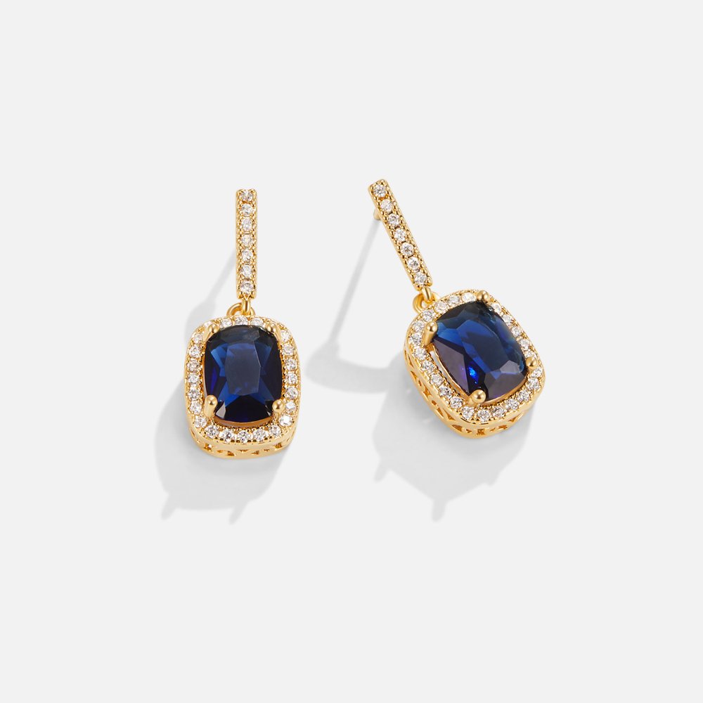 Sapphire Gold Crystal Earrings