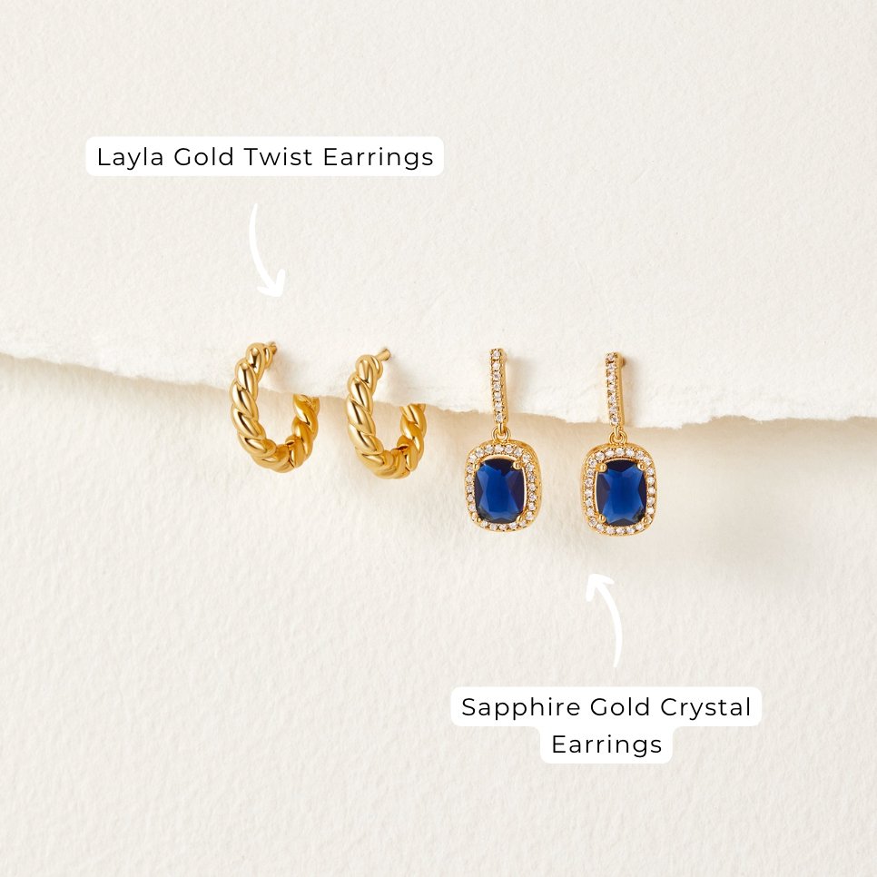 Sapphire Gold Crystal Earrings